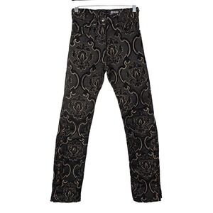 Dracula Clothing‎ Women's Black Gold Jacquard Boots Button Detail Pants Size 24